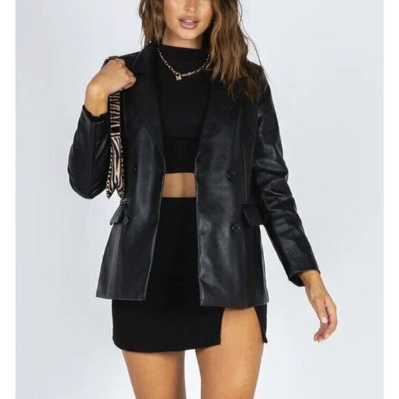 Princess Polly BLACK FAUX LEATHER DOUBLE BREASTED BLAZER JACKET PLUS SZ 20 NEW - Picture 5 of 16